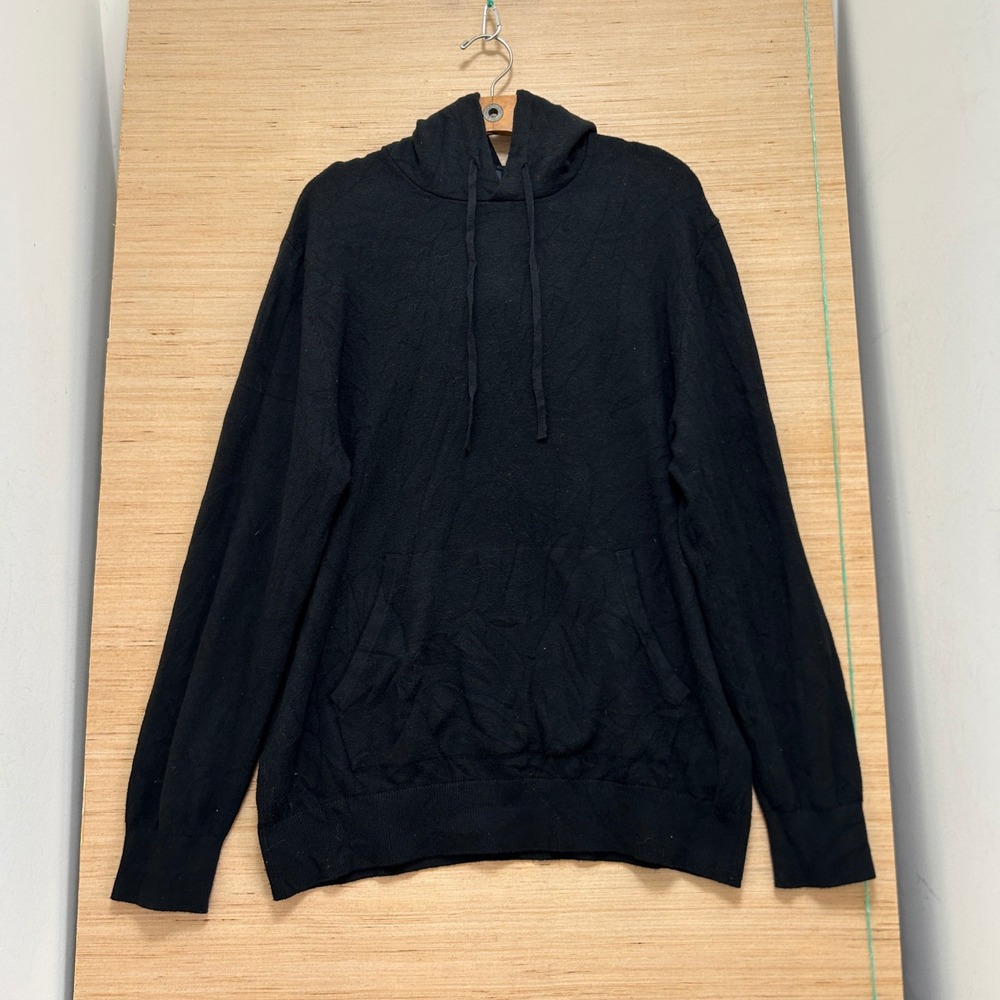 Gap Mens Knit Hoodie Sweater Black Solid Long Sleeve Kangaroo Pocket Large 6308
